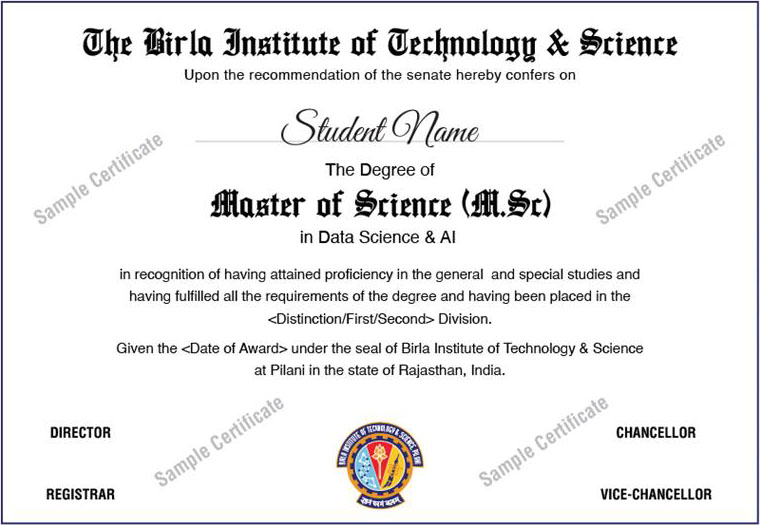 MSc Certificate from BITS Pilani